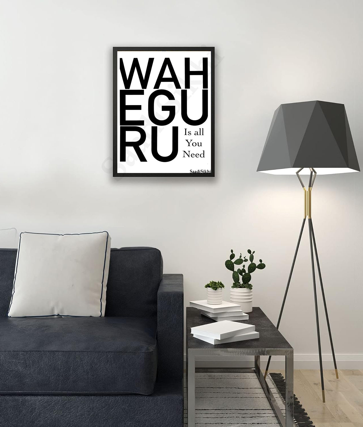 SaadiSikhi I WAHEGURU Quote I Quote Typography Print I Indian Punjabi Home Decor Sign I Entryway Decor I Inspirational Wall Art I Minimalistic Wall Art Frame I with Self Adhesive Hook