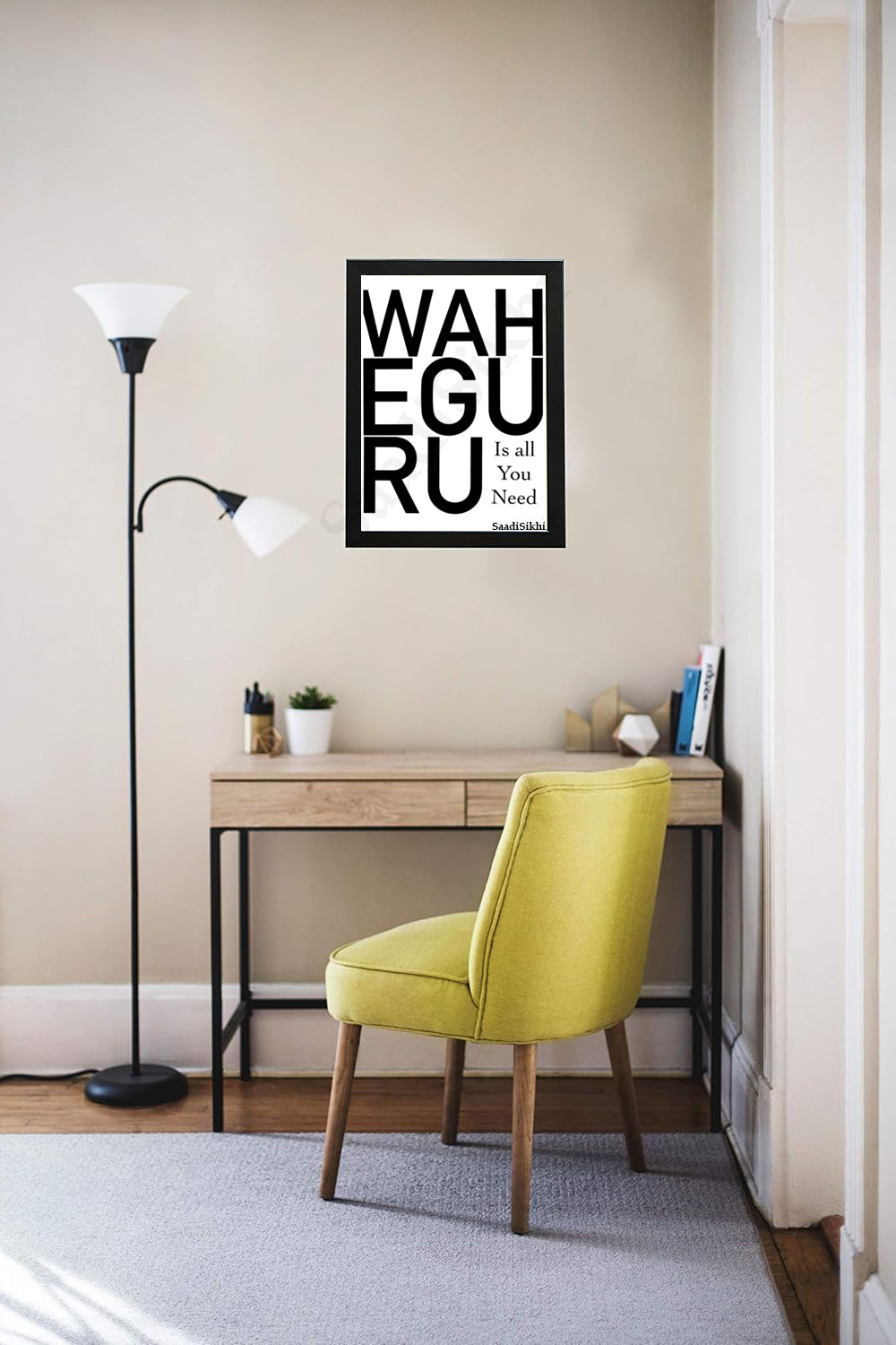 SaadiSikhi I WAHEGURU Quote I Quote Typography Print I Indian Punjabi Home Decor Sign I Entryway Decor I Inspirational Wall Art I Minimalistic Wall Art Frame I with Self Adhesive Hook