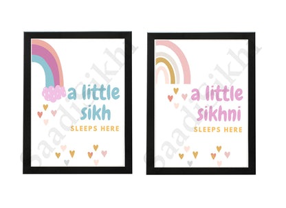 SaadiSikhi I Set of 2 "Little Sikh Sikhni" - Wall Decor Prints For Home , Housewarming Gifts, Sikh Quotes I Sikh Gift Ideas I Premium Office Desk / Study Desk / Side Tables and Wall Gurbani Art Wall Frames I with Self Adhesive Hook