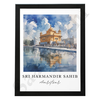 Golden Temple Sikh Art Print: Darbar Sahib Painting:-Digital Wall Art I Wall Frame I with Self Adhesive Hook (GT-014)