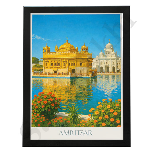 Golden Temple Sikh Art Print: Darbar Sahib Painting:-Digital Wall Art I Wall Frame I with Self Adhesive Hook (GT-017)