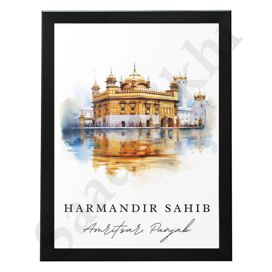 Golden Temple Sikh Art Print: Darbar Sahib Painting:-Digital Wall Art I Wall Frame I with Self Adhesive Hook (GT-015)