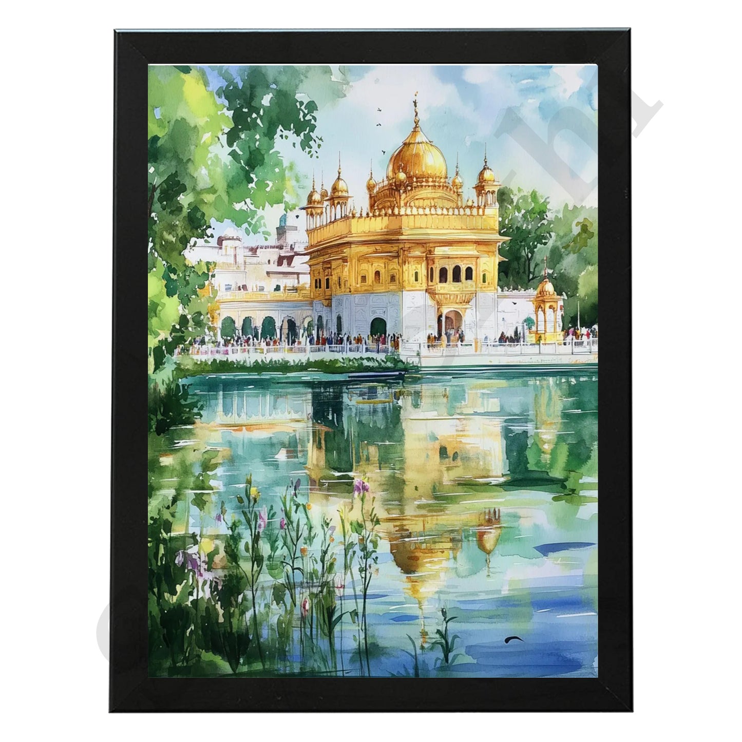 Golden Temple Sikh Art Print: Darbar Sahib Painting:-Digital Wall Art I Wall Frame I with Self Adhesive Hook (GT-016)