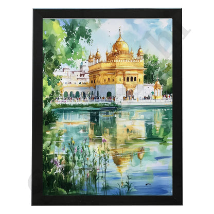 Golden Temple Sikh Art Print: Darbar Sahib Painting:-Digital Wall Art I Wall Frame I with Self Adhesive Hook (GT-016)