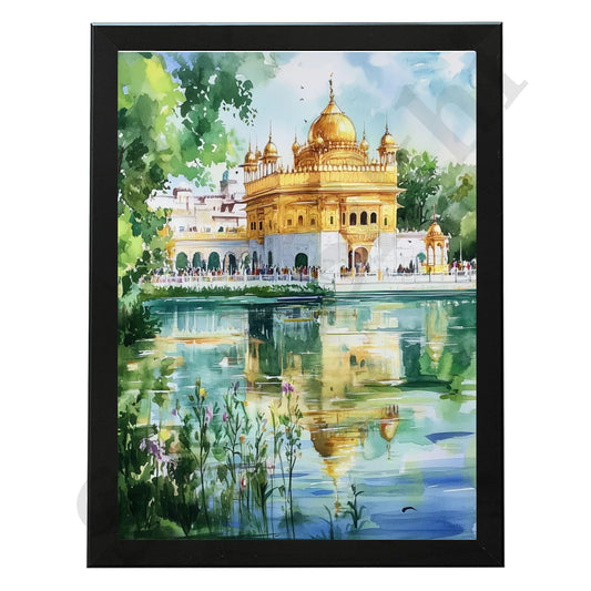 Golden Temple Sikh Art Print: Darbar Sahib Painting:-Digital Wall Art I Wall Frame I with Self Adhesive Hook (GT-016)