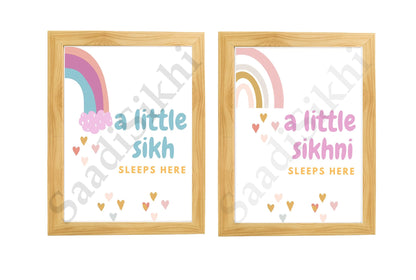 SaadiSikhi I Set of 2 "Little Sikh Sikhni" - Wall Decor Prints For Home , Housewarming Gifts, Sikh Quotes I Sikh Gift Ideas I Premium Office Desk / Study Desk / Side Tables and Wall Gurbani Art Wall Frames I with Self Adhesive Hook