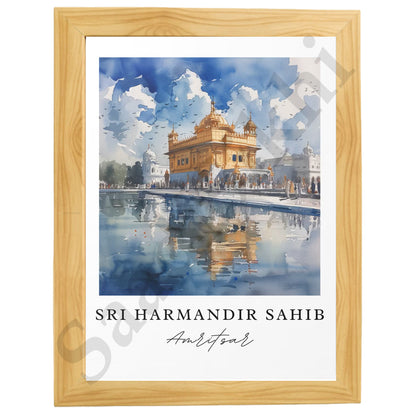 Golden Temple Sikh Art Print: Darbar Sahib Painting:-Digital Wall Art I Wall Frame I with Self Adhesive Hook (GT-014)