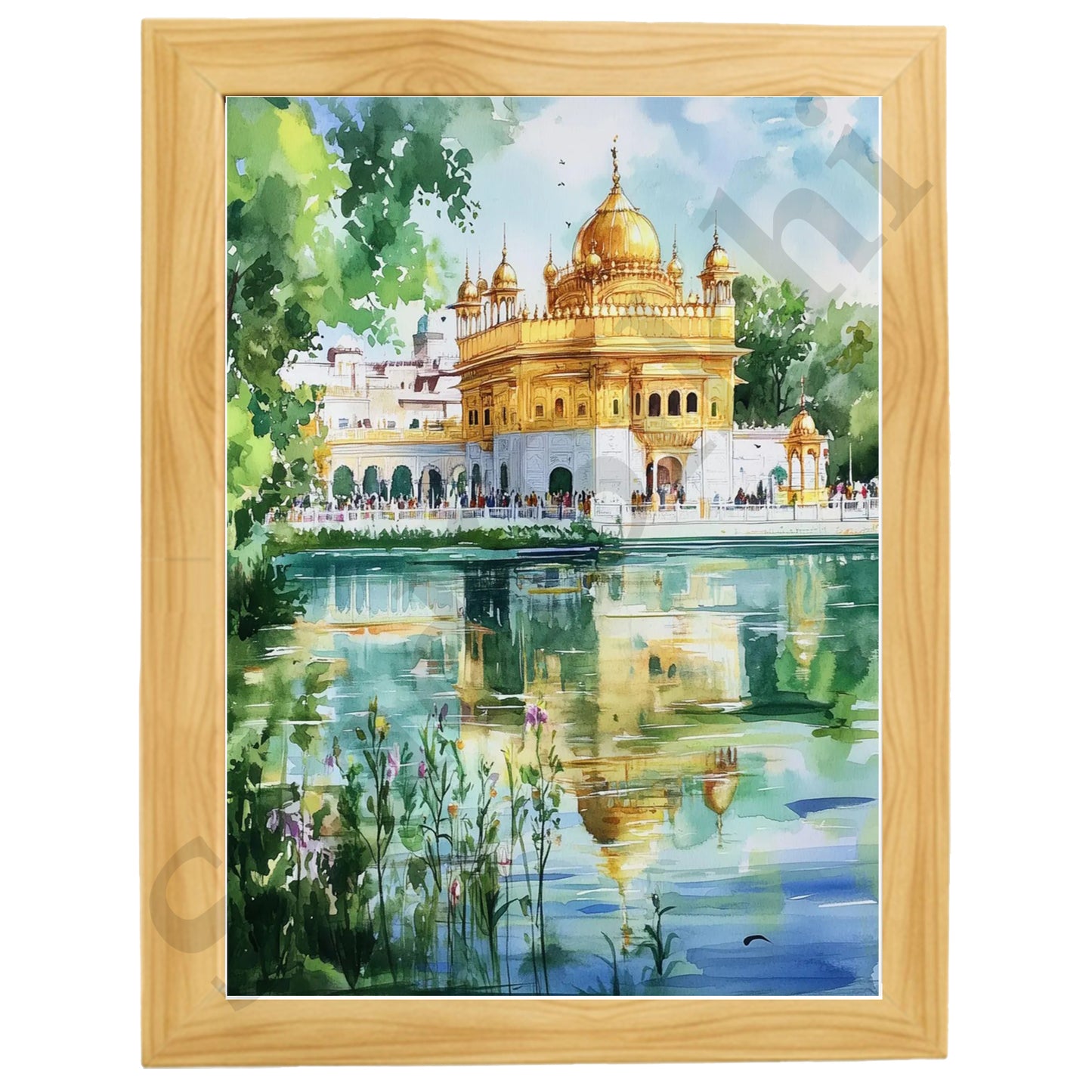 Golden Temple Sikh Art Print: Darbar Sahib Painting:-Digital Wall Art I Wall Frame I with Self Adhesive Hook (GT-016)