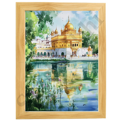 Golden Temple Sikh Art Print: Darbar Sahib Painting:-Digital Wall Art I Wall Frame I with Self Adhesive Hook (GT-016)