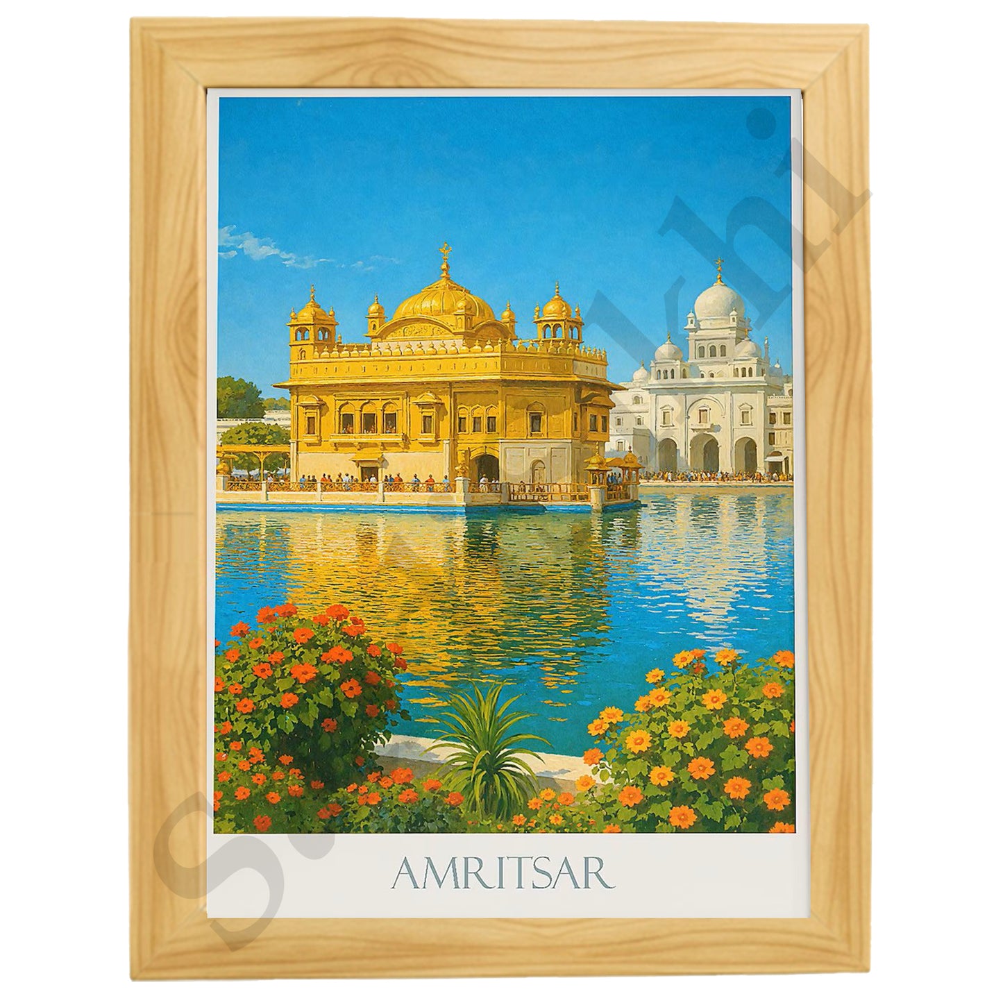 Golden Temple Sikh Art Print: Darbar Sahib Painting:-Digital Wall Art I Wall Frame I with Self Adhesive Hook (GT-017)