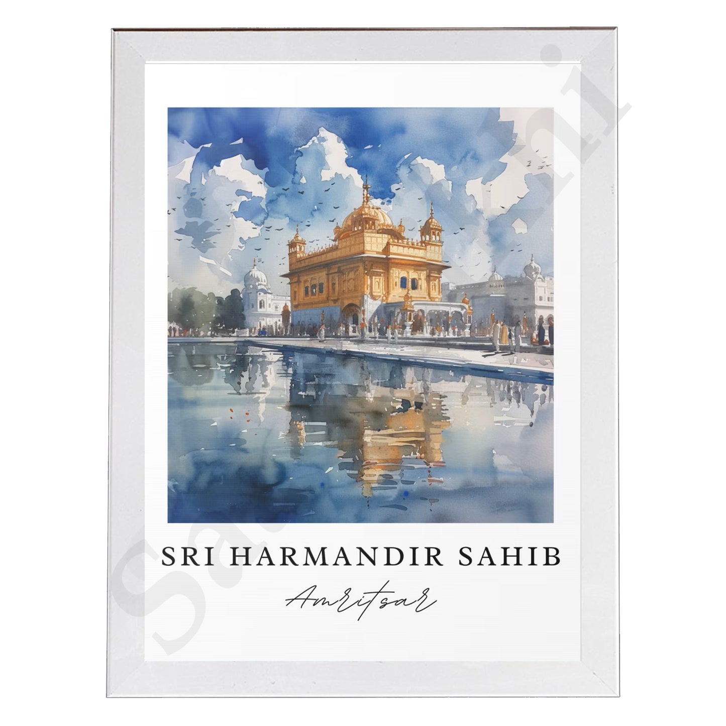 Golden Temple Sikh Art Print: Darbar Sahib Painting:-Digital Wall Art I Wall Frame I with Self Adhesive Hook (GT-014)