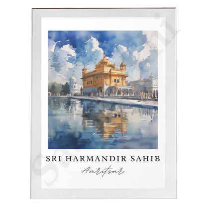 Golden Temple Sikh Art Print: Darbar Sahib Painting:-Digital Wall Art I Wall Frame I with Self Adhesive Hook (GT-014)
