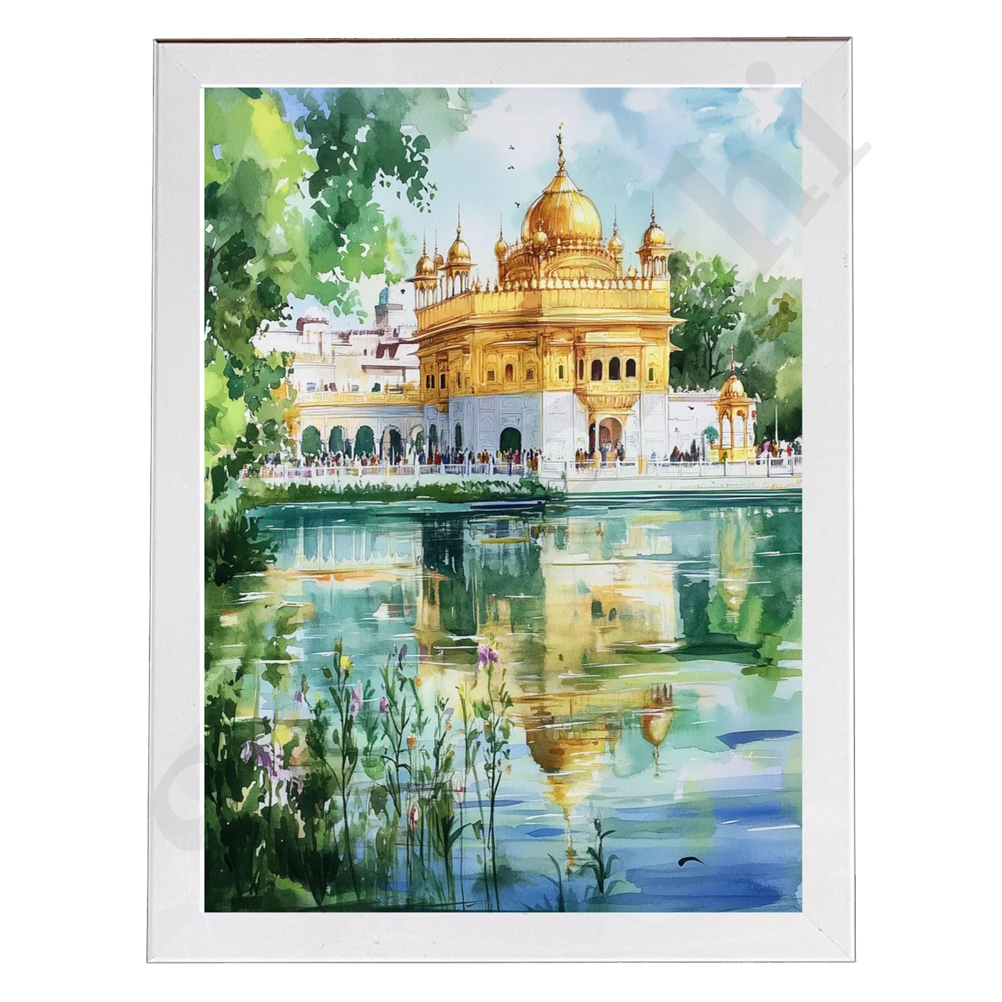 Golden Temple Sikh Art Print: Darbar Sahib Painting:-Digital Wall Art I Wall Frame I with Self Adhesive Hook (GT-016)