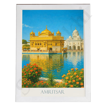Golden Temple Sikh Art Print: Darbar Sahib Painting:-Digital Wall Art I Wall Frame I with Self Adhesive Hook (GT-017)
