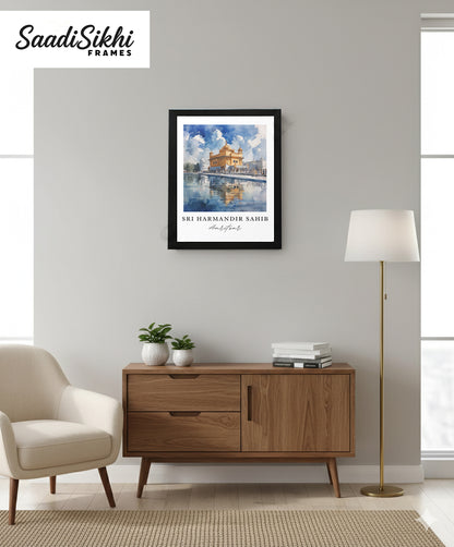 Golden Temple Sikh Art Print: Darbar Sahib Painting:-Digital Wall Art I Wall Frame I with Self Adhesive Hook (GT-014)