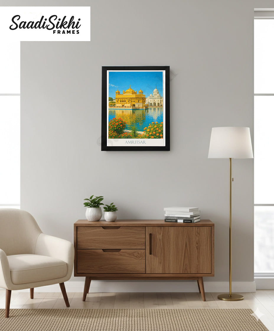 Golden Temple Sikh Art Print: Darbar Sahib Painting:-Digital Wall Art I Wall Frame I with Self Adhesive Hook (GT-017)