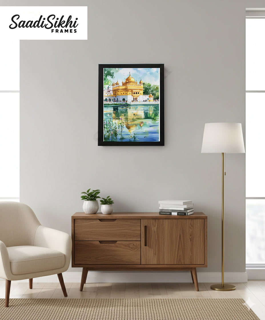 Golden Temple Sikh Art Print: Darbar Sahib Painting:-Digital Wall Art I Wall Frame I with Self Adhesive Hook (GT-016)