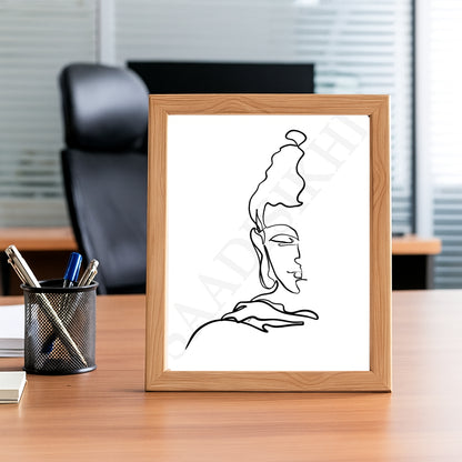 Calm Buddha Half Face Single Line Wall Art I One Line Art Print I Buddha Minimal Art I Modern Poster I Yogi Zen Boho Art I Office Decor I Wall Frame I with Self Adhesive Hook