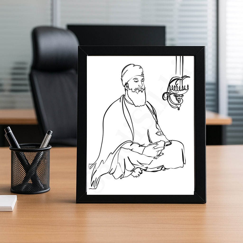SaadiSikhi GURU TEG BADUR SAHIB JI SikhArt I Sikh Guru Wall Art Poster I Punjabi Sikh Religious Home Wall Décor I Sikhism Painting I Sikh 10 gurus I Sikhism I Wall Art Frame I with Self Adhesive Hook