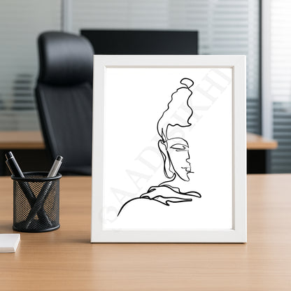 Calm Buddha Half Face Single Line Wall Art I One Line Art Print I Buddha Minimal Art I Modern Poster I Yogi Zen Boho Art I Office Decor I Wall Frame I with Self Adhesive Hook