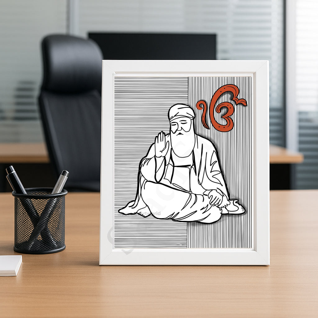 SaadiSikhi SikhArt Print I Sikh Guru Wall Art Poster I Punjabi Sikh Religious Home Wall Décor I Sikhism Painting I Sikh 10 gurus I Sikhism I Wall Art Frame I with Self Adhesive Hook (Baba Nanak ji (Design-1)