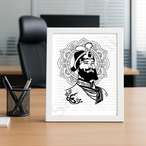 SaadiSikhi Guru Gobind Singh Maharaj ji Sketch Art Poster Print I Sikh God Wall ArtI Punjabi I Sikh Religious Home Wall Décor Sikhism I Sikhism I Wall Art Frame I with Self Adhesive Hook (SS-GGSJ03)