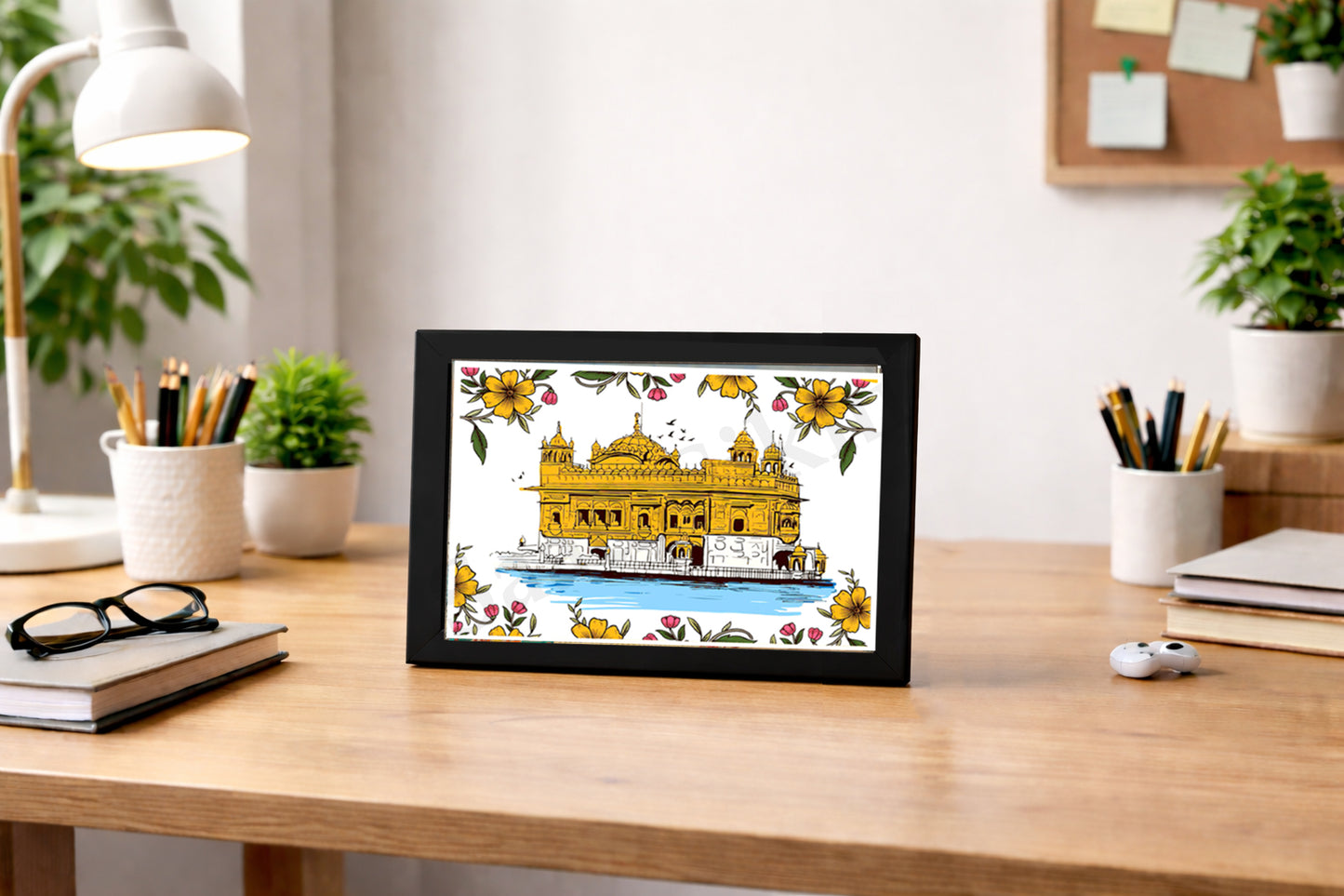 Golden Temple Sikh Art Print: Darbar Sahib Painting:-Digital Wall Art I Wall Frame I with Self Adhesive Hook (GT-007)