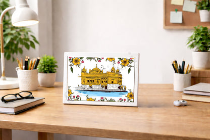 Golden Temple Sikh Art Print: Darbar Sahib Painting:-Digital Wall Art I Wall Frame I with Self Adhesive Hook (GT-007)