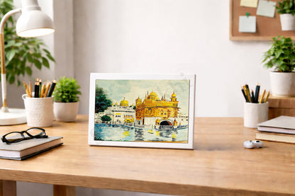 Golden Temple Sikh Art Print: Darbar Sahib Painting:-Digital Wall Art I Wall Frame I with Self Adhesive Hook (GT-011)