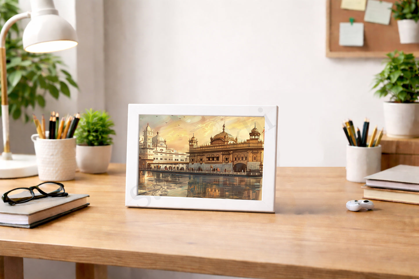 Golden Temple Sikh Art Print: Darbar Sahib Painting:-Digital Wall Art I Wall Frame I with Self Adhesive Hook (GT-009)