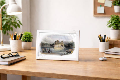 Golden Temple Sikh Art Print: Darbar Sahib Painting:-Digital Wall Art I Wall Frame I with Self Adhesive Hook (GT-012)