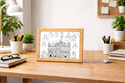 Golden Temple Sikh Art Print: Darbar Sahib Painting:-Digital Wall Art I Wall Frame I with Self Adhesive Hook