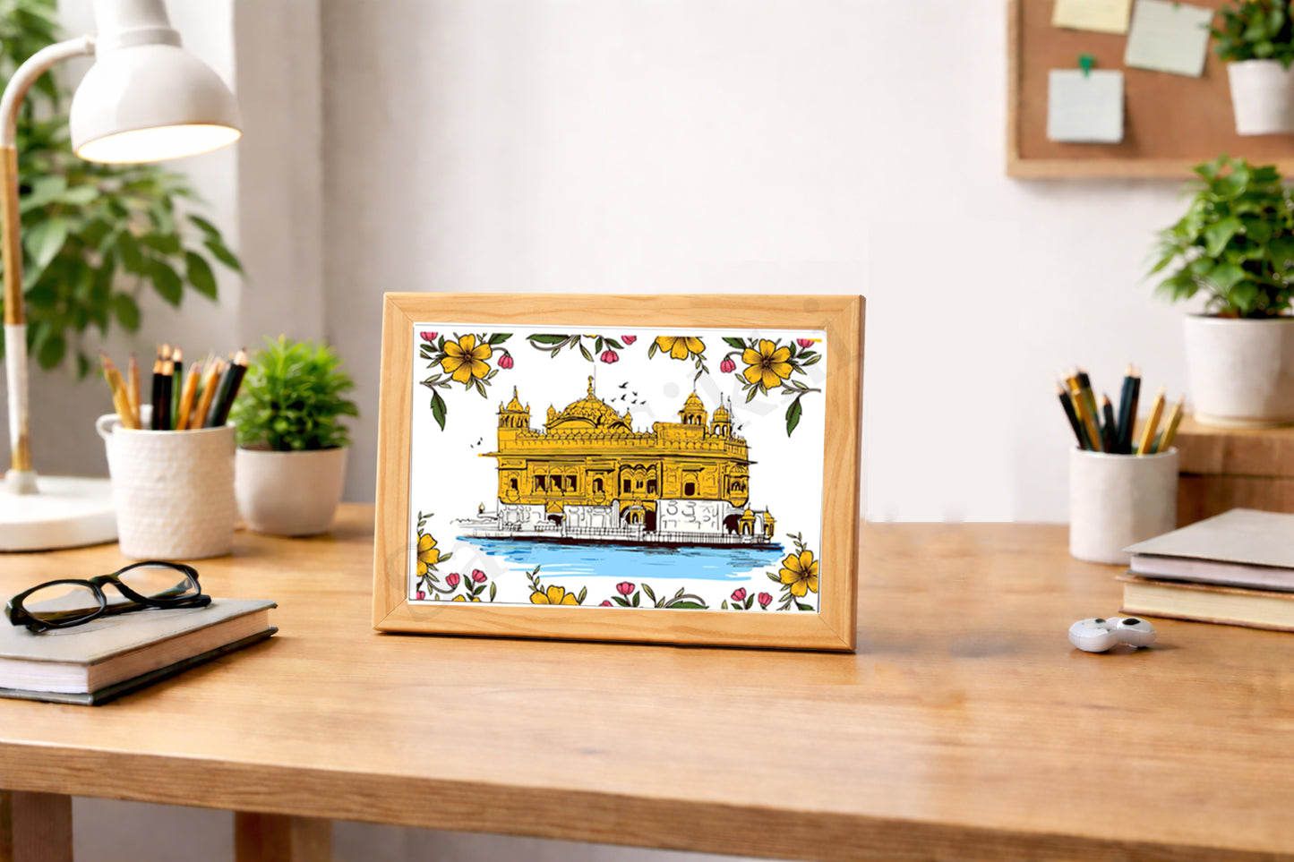 Golden Temple Sikh Art Print: Darbar Sahib Painting:-Digital Wall Art I Wall Frame I with Self Adhesive Hook (GT-007)