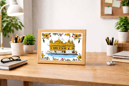 Golden Temple Sikh Art Print: Darbar Sahib Painting:-Digital Wall Art I Wall Frame I with Self Adhesive Hook (GT-007)