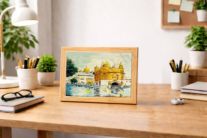 Golden Temple Sikh Art Print: Darbar Sahib Painting:-Digital Wall Art I Wall Frame I with Self Adhesive Hook (GT-011)
