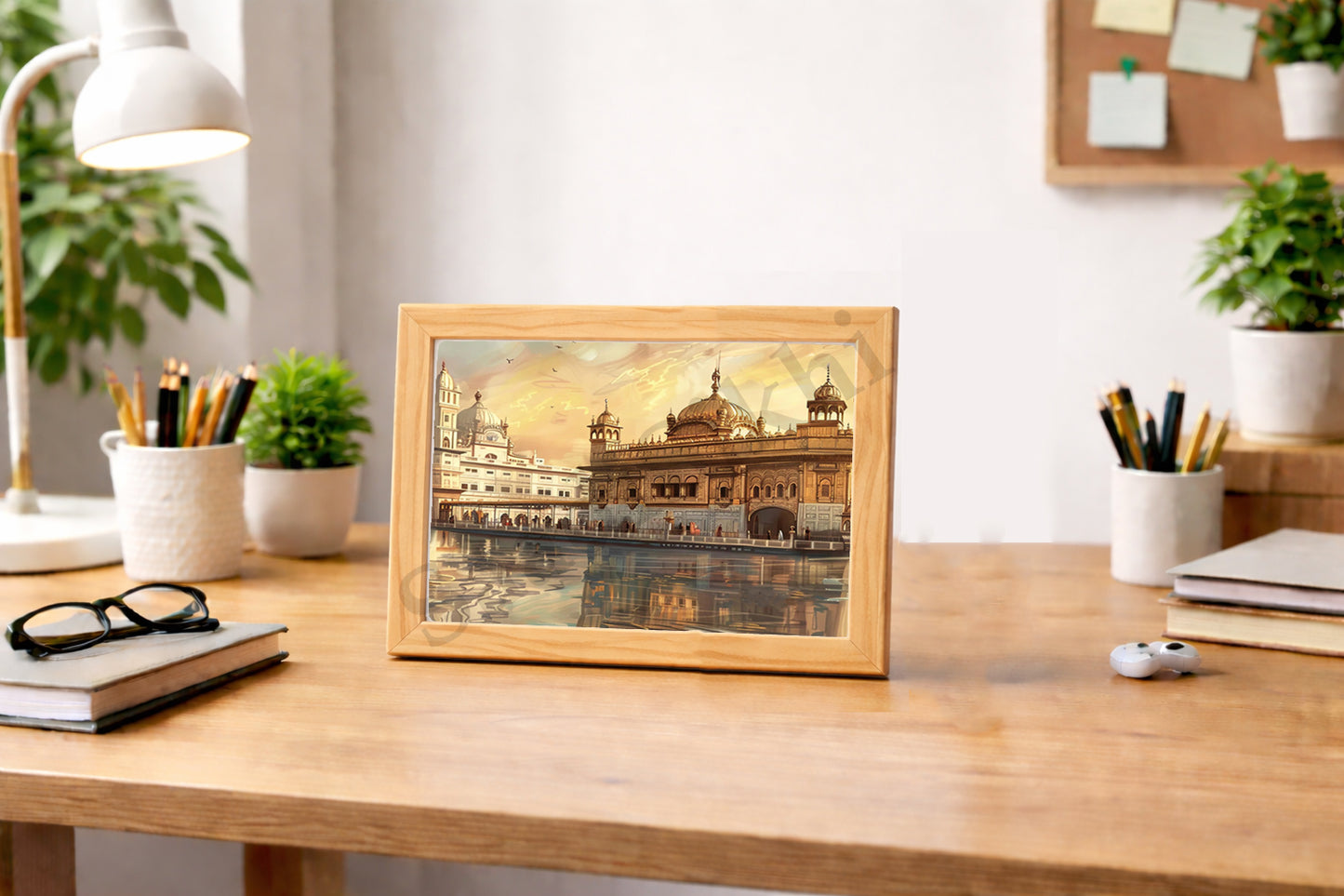 Golden Temple Sikh Art Print: Darbar Sahib Painting:-Digital Wall Art I Wall Frame I with Self Adhesive Hook (GT-009)