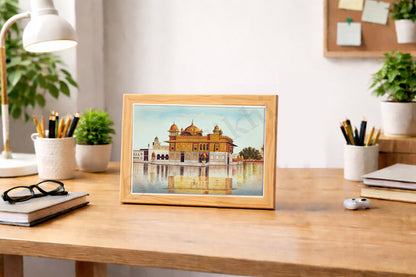 Golden Temple Sikh Art Print: Darbar Sahib Painting:-Digital Wall Art I Wall Frame I with Self Adhesive Hook (GT-006)