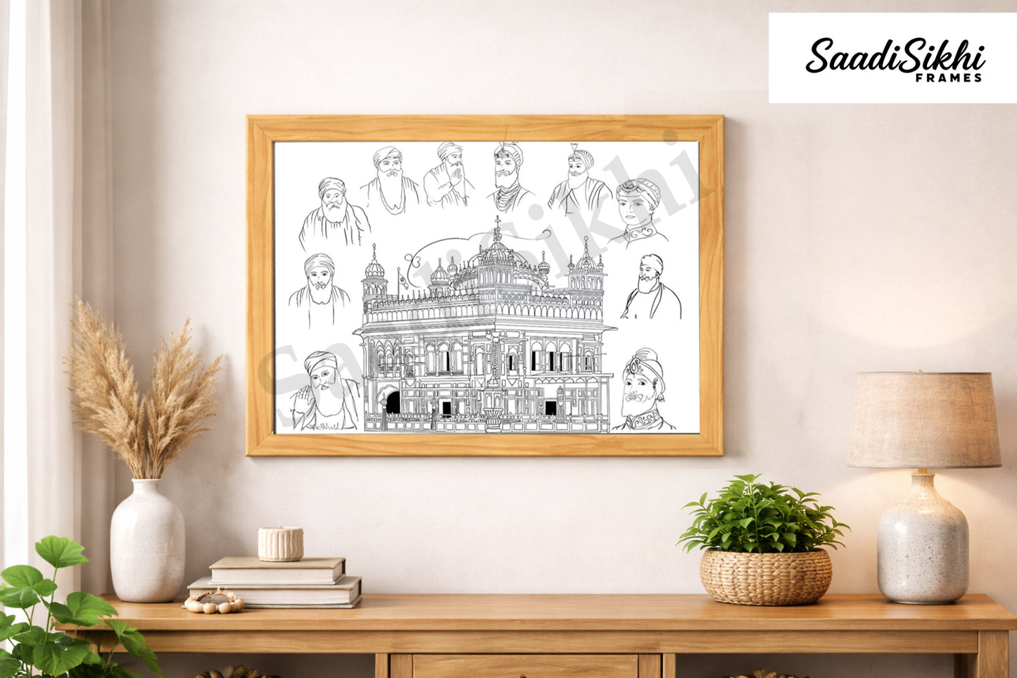 Golden Temple Sikh Art Print: Darbar Sahib Painting:-Digital Wall Art I Wall Frame I with Self Adhesive Hook