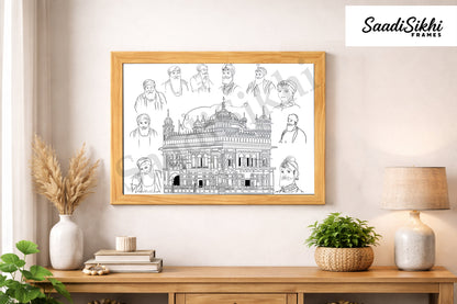 Golden Temple Sikh Art Print: Darbar Sahib Painting:-Digital Wall Art I Wall Frame I with Self Adhesive Hook
