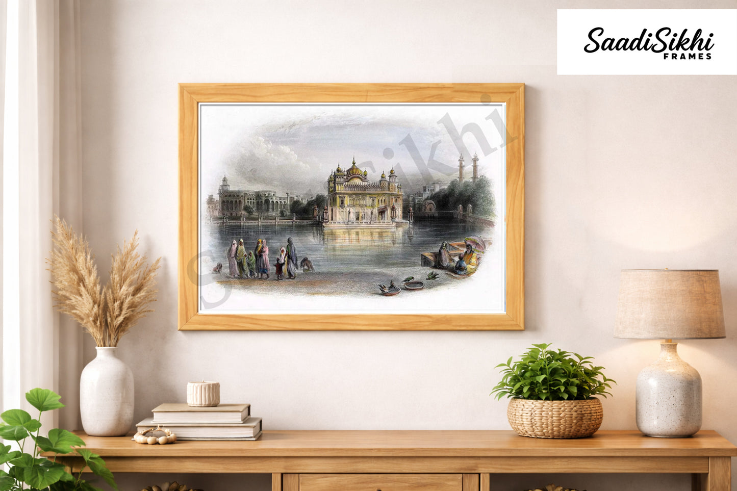 Golden Temple Sikh Art Print: Darbar Sahib Painting:-Digital Wall Art I Wall Frame I with Self Adhesive Hook (GT-012)
