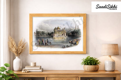 Golden Temple Sikh Art Print: Darbar Sahib Painting:-Digital Wall Art I Wall Frame I with Self Adhesive Hook (GT-012)