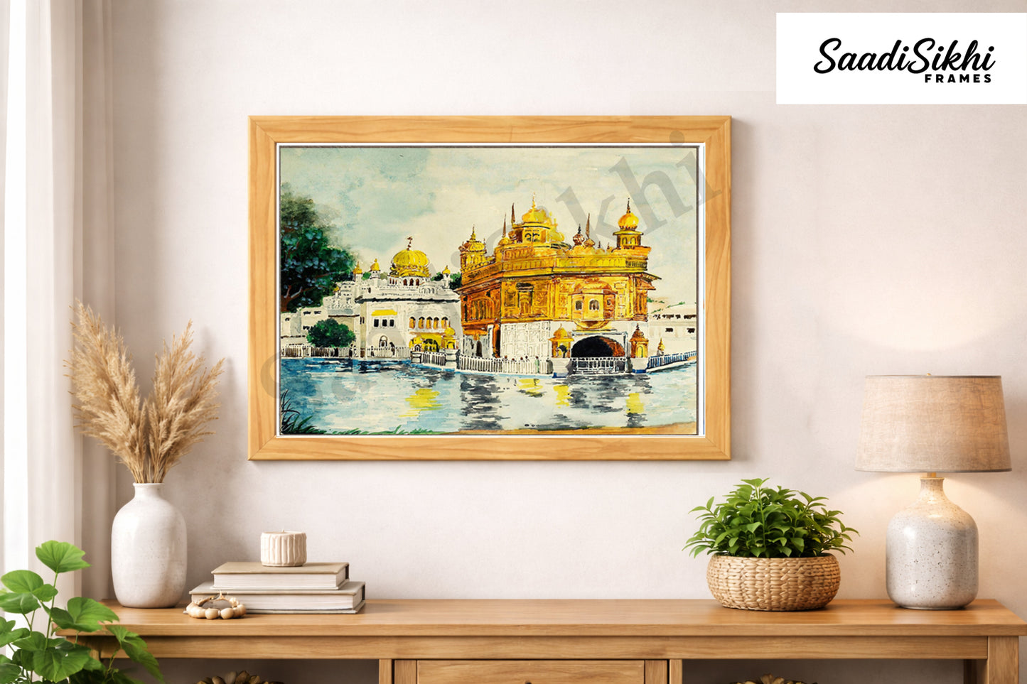 Golden Temple Sikh Art Print: Darbar Sahib Painting:-Digital Wall Art I Wall Frame I with Self Adhesive Hook (GT-011)