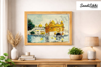 Golden Temple Sikh Art Print: Darbar Sahib Painting:-Digital Wall Art I Wall Frame I with Self Adhesive Hook (GT-011)