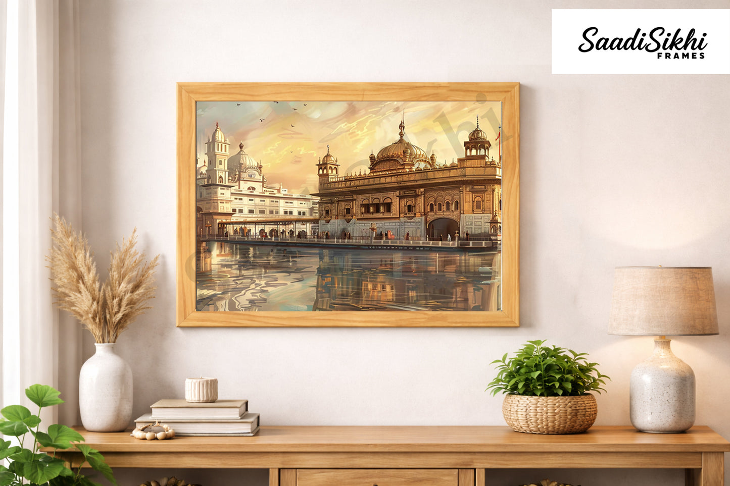 Golden Temple Sikh Art Print: Darbar Sahib Painting:-Digital Wall Art I Wall Frame I with Self Adhesive Hook (GT-009)