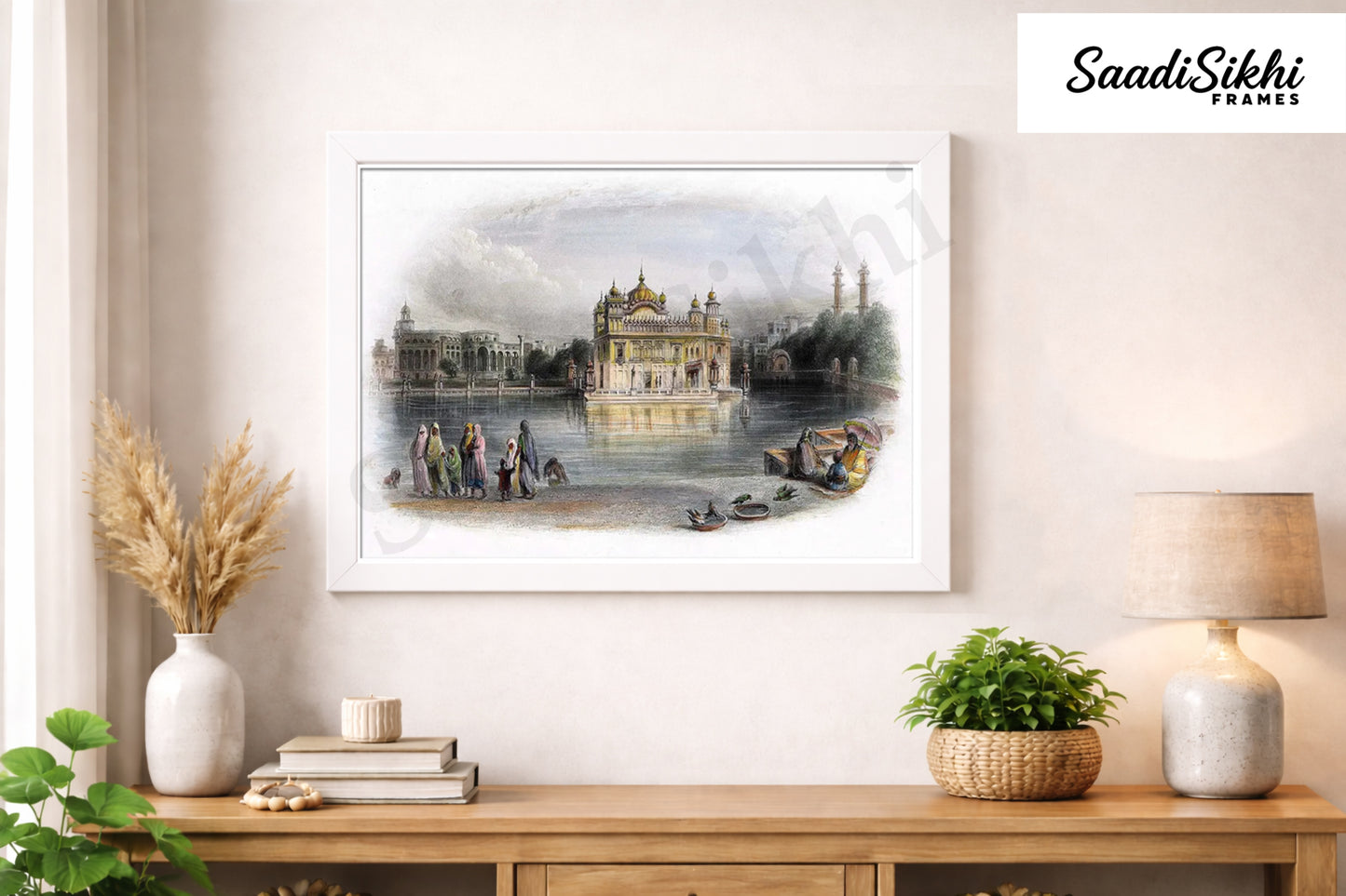 Golden Temple Sikh Art Print: Darbar Sahib Painting:-Digital Wall Art I Wall Frame I with Self Adhesive Hook (GT-012)