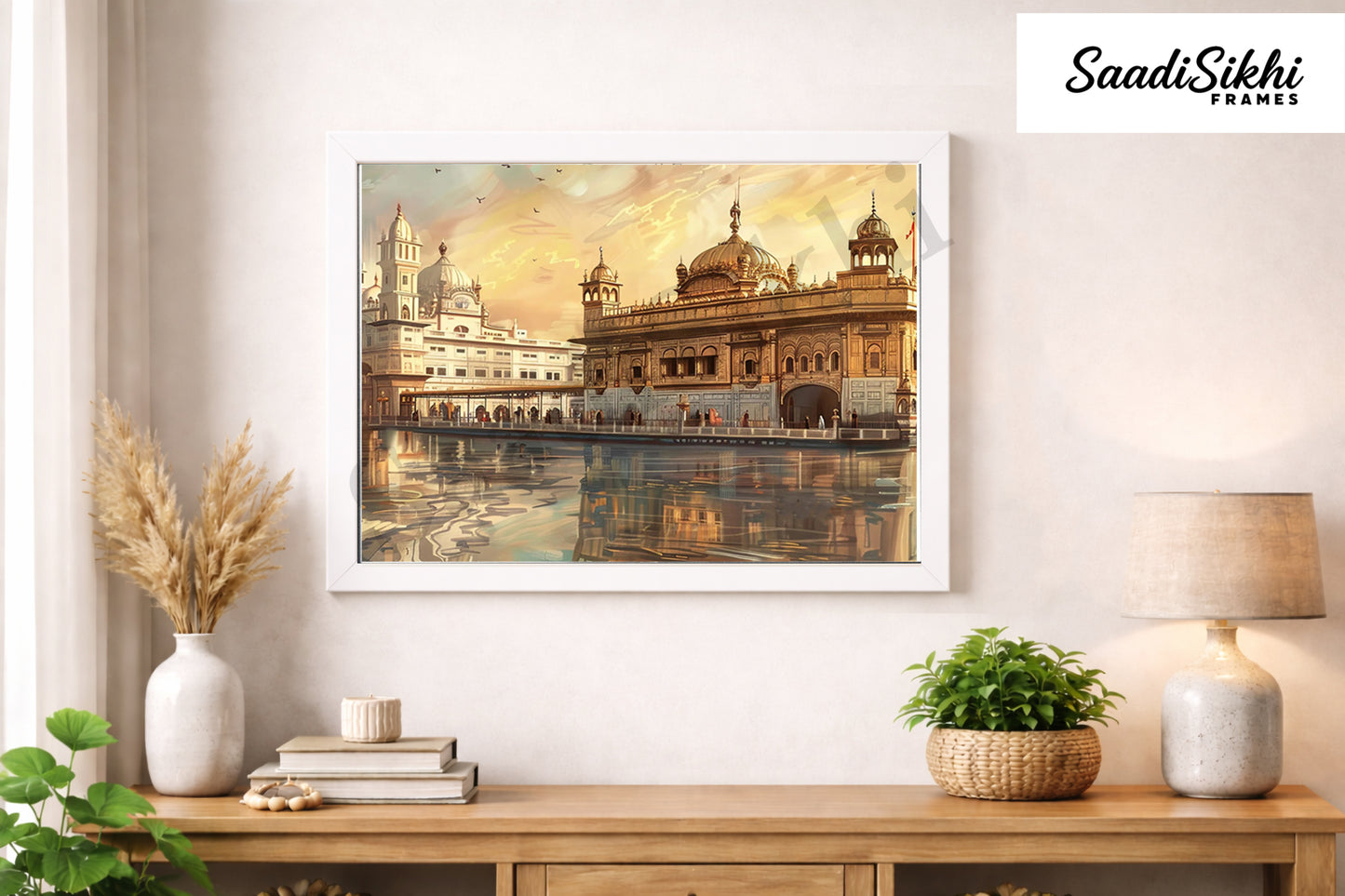 Golden Temple Sikh Art Print: Darbar Sahib Painting:-Digital Wall Art I Wall Frame I with Self Adhesive Hook (GT-009)