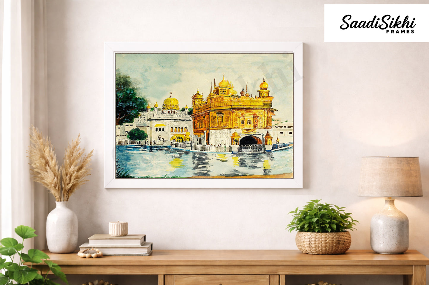 Golden Temple Sikh Art Print: Darbar Sahib Painting:-Digital Wall Art I Wall Frame I with Self Adhesive Hook (GT-011)