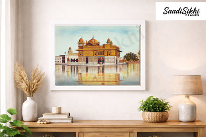 Golden Temple Sikh Art Print: Darbar Sahib Painting:-Digital Wall Art I Wall Frame I with Self Adhesive Hook (GT-006)