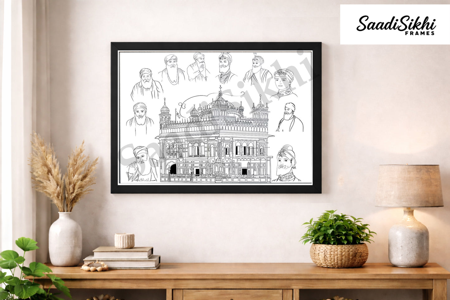 Golden Temple Sikh Art Print: Darbar Sahib Painting:-Digital Wall Art I Wall Frame I with Self Adhesive Hook