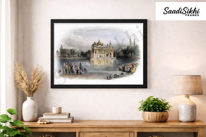 Golden Temple Sikh Art Print: Darbar Sahib Painting:-Digital Wall Art I Wall Frame I with Self Adhesive Hook (GT-012)